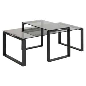 Kennesaw Smoked Glass Set Of 2 Coffee Tables With Black Frame - UK