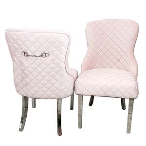 Kenneswick Quilted Back Pink Velvet Dining Chairs In Pair