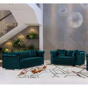 Kenosha Velour Fabric 2 Seater And 3 Seater Sofa In Emerald - UK