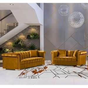 Kenosha Velour Fabric 2 Seater And 3 Seater Sofa In Gold - UK
