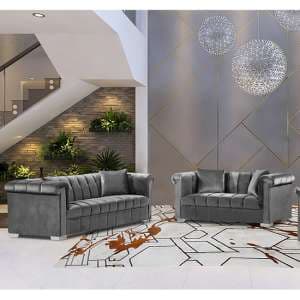 Kenosha Velour Fabric 2 Seater And 3 Seater Sofa In Grey - UK