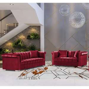 Kenosha Velour Fabric 2 Seater And 3 Seater Sofa In Red - UK