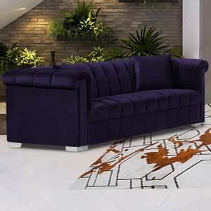 Kenosha Malta Plush Velour Fabric 3 Seater Sofa In Ameythst - UK