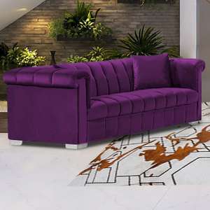 Kenosha Malta Plush Velour Fabric 3 Seater Sofa In Boysenberry - UK