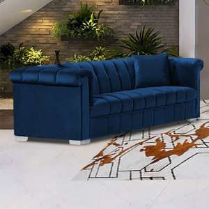 Kenosha Malta Plush Velour Fabric 3 Seater Sofa In Navy - UK