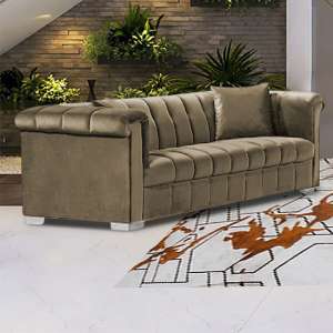 Kenosha Malta Plush Velour Fabric 3 Seater Sofa In Parchment - UK