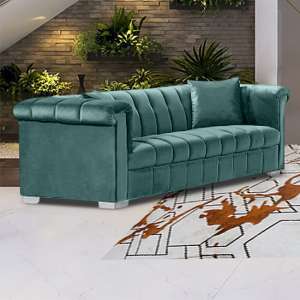 Kenosha Malta Plush Velour Fabric 3 Seater Sofa In Seaspray - UK