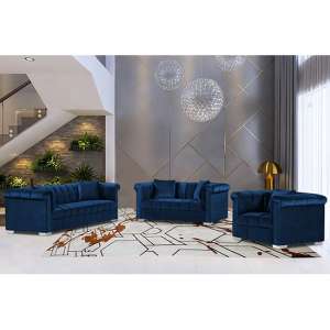 Kenosha Malta Plush Velour Fabric Sofa Suite In Navy - UK