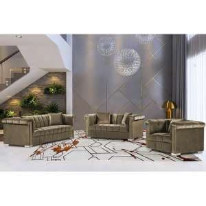 Kenosha Malta Plush Velour Fabric Sofa Suite In Parchment - UK