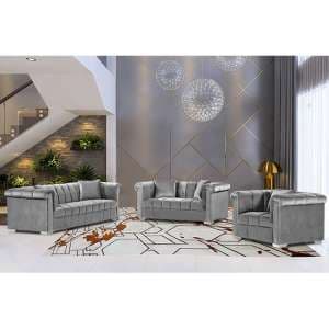 Kenosha Malta Plush Velour Fabric Sofa Suite In Silver - UK