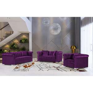 Kenosha Malta Plush Velour Fabric Sofa Suite In Boysenberry - UK