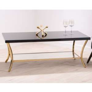 Kensick Black Mirrored Glass Coffee Table With Gold Frame - UK