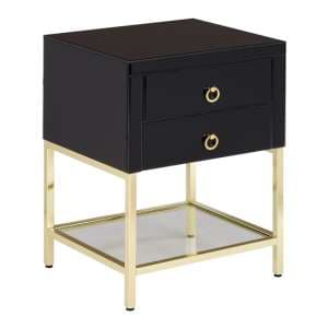 Kensick High Gloss Bedside Cabinet With Gold Frame In Black - UK