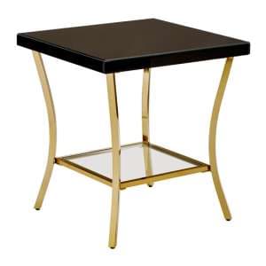 Kensick High Gloss Side Table With Gold Frame In Black - UK