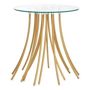 Kensick Round Clear Glass Side Table With Gold Metal Legs