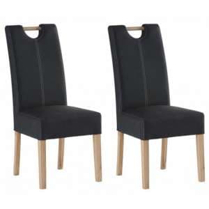 Kenstone Anthracite Leather Dining Chair With Oak Leg In Pair