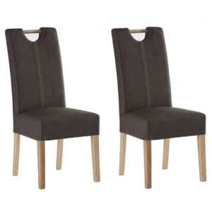 Kenstone Chocolate Leather Dining Chair With Oak Leg In Pair