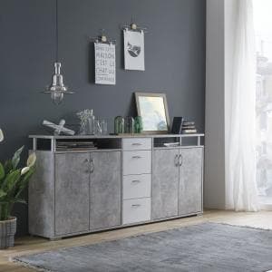 Kensington Wooden Sideboard In Concrete And White