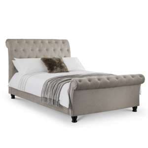 Rahela Fabric King Size Bed In Mink Chenille With Wooden Legs - UK