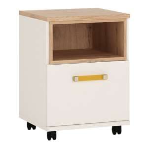 Kepo Wooden Office Pedestal Cabinet In White High Gloss And Oak