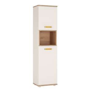 Kepo Wooden Storage Cabinet In White Gloss And Oak With 2 Doors - UK