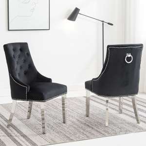 Kepro Knocker Black Velvet Dining Chairs In Pair