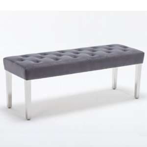 Kepro Velvet Upholstered Dining Bench In Light Grey