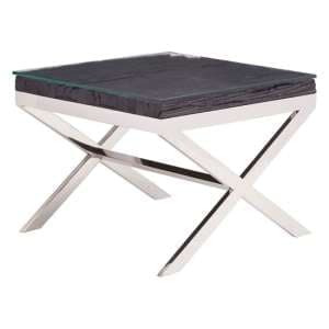 Kero Glass Top End Table With Cross Base In Black - UK