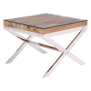 Kero Glass Top End Table With Cross Base In Natural - UK