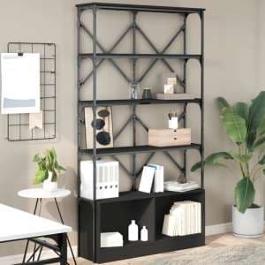 Keswick Wooden Bookcase With Metal Frame In Black - UK