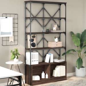 Keswick Wooden Bookcase With Metal Frame In Brown Oak - UK