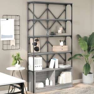 Keswick Wooden Bookcase With Metal Frame In Grey Sonoma - UK