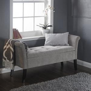 Bridport Ottoman Seat In Silver Chenille Fabric With Dark Legs - UK