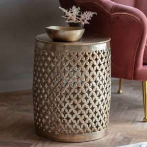Khaliah Round Metal Side Table In Light Gold