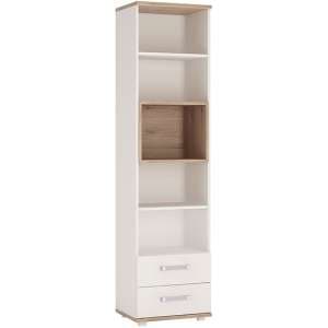 Kroft Wooden Bookcase In White High Gloss And Oak With 2 Drawers