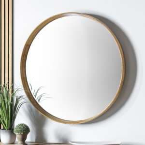 Kinder Round Large Bevelled Wall Mirror In Oak Wood Frame - UK