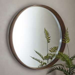 Kinder Round Large Bevelled Wall Mirror In Walnut Wood Frame - UK