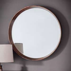 Kinder Round Small Bevelled Wall Mirror In Oak Wood Frame - UK