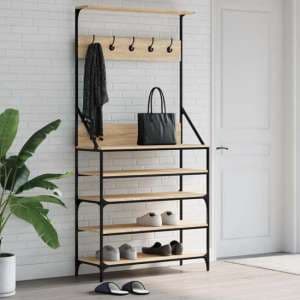 Kinston Wooden Clothes Rack With Shoe Storage In Sonoma Oak - UK