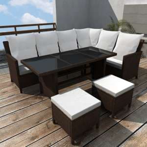 Kirkby Rattan 4 Piece Garden Lounge Set With Cushions In Brown - UK