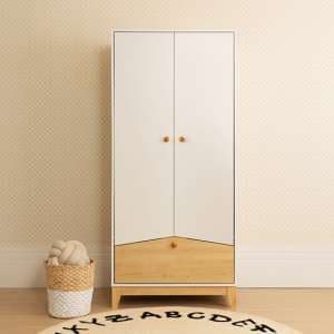 Kiro Wardrobe With 2 Doors 1 Drawer In White And Pine Effect - UK
