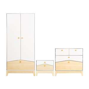 Kiro Wooden Trio Bedroom Furniture Set In White And Pine Effect - UK