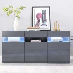 Kirsten High Gloss Sideboard In Grey With LED Lighting