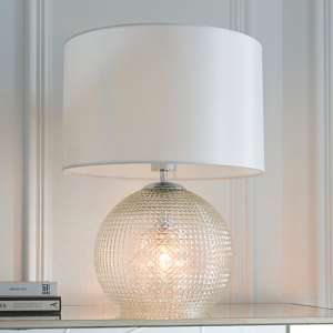 Knighton 2 Lights White Shade Table Lamp In Clear Glass Base