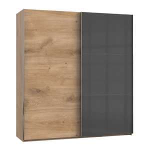 Koyd Mirrored Sliding Wardrobe In Grey And Planked Oak