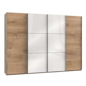 Koyd Mirrored Sliding Wardrobe In White And Planked Oak 4 Doors