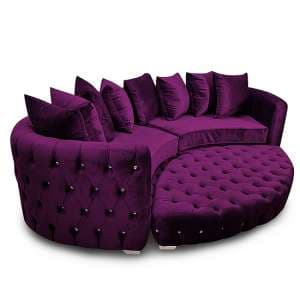 Krakow Malta Plush Velour Fabric Curved Sofa In Boysenberry