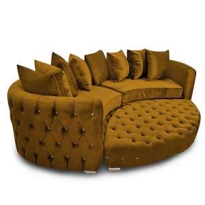 Krakow Malta Plush Velour Fabric Curved Sofa In Gold