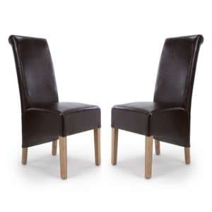 Kyoto Roll Back Bonded Leather Brown Dining Chairs In Pair