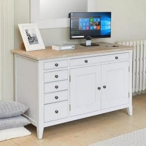 Krista Wooden Computer Desk In Grey With 2 Doors And 5 Drawers